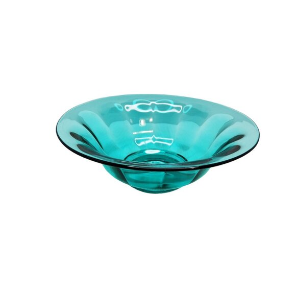 vintage turquoise flower petal design decorative glass bowl - Picture 7 of 11